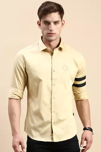 men's long sleeves solid beige shirt
