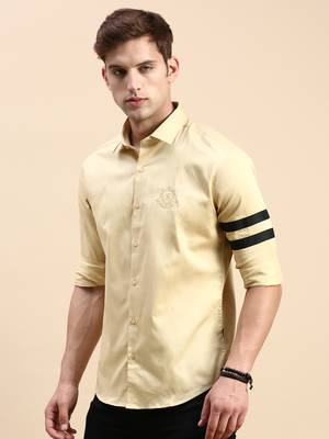 men's long sleeves solid beige shirt 3