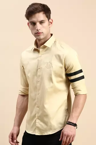 men's long sleeves solid beige shirt