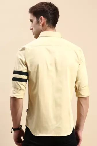 men's long sleeves solid beige shirt