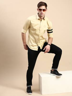 men's long sleeves solid beige shirt 5