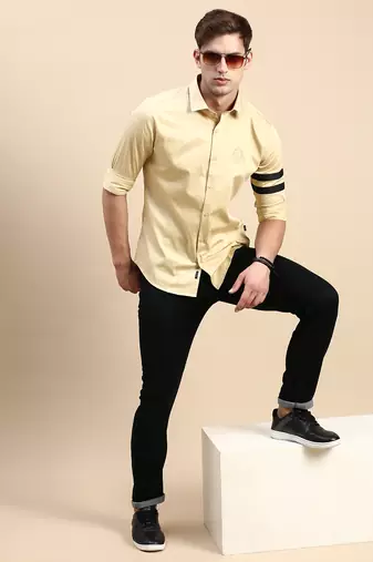 men's long sleeves solid beige shirt