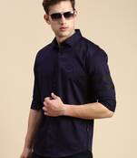 men's long sleeves solid navy blue shirt