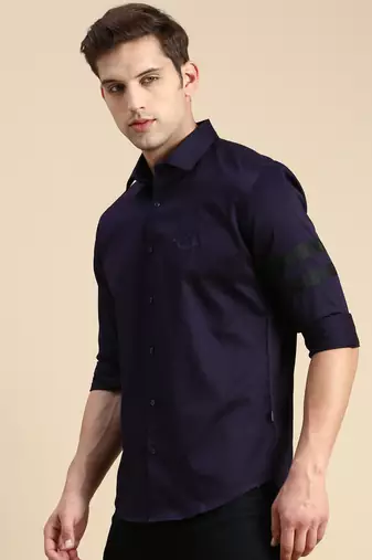 men's long sleeves solid navy blue shirt