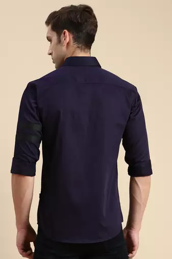 men's long sleeves solid navy blue shirt
