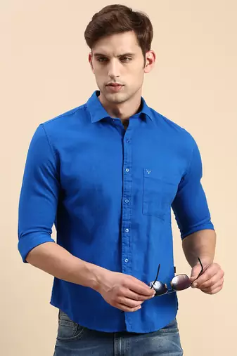 men's long sleeves solid blue shirt