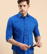 men's long sleeves solid blue shirt