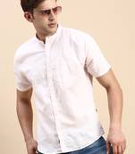men's short sleeves solid pink shirt