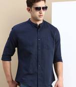 Showoff men's long sleeves solid navy blue shirt