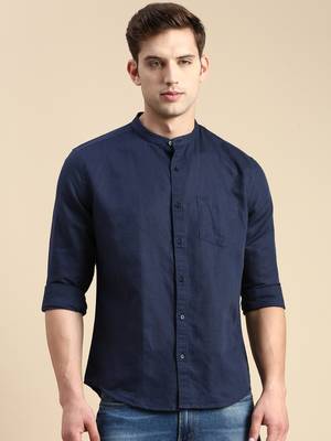 Showoff men's long sleeves solid navy blue shirt 2