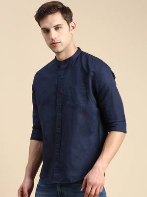 Showoff men's long sleeves solid navy blue shirt 3