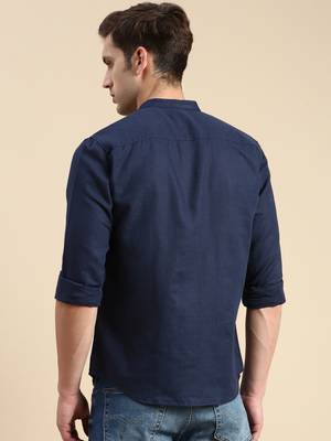 Showoff men's long sleeves solid navy blue shirt 4