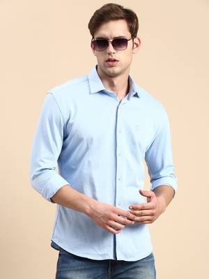 men's long sleeves solid blue shirt 1
