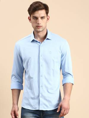 men's long sleeves solid blue shirt 2