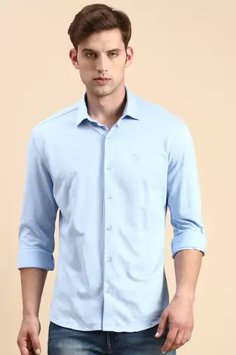 men's long sleeves solid blue shirt