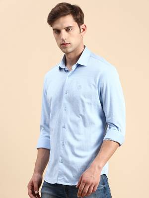 men's long sleeves solid blue shirt 3