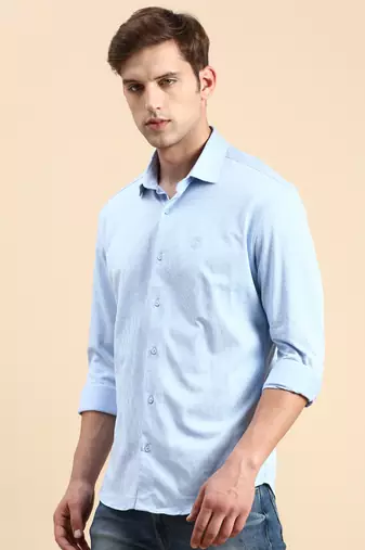 men's long sleeves solid blue shirt