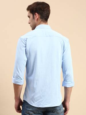 men's long sleeves solid blue shirt 4