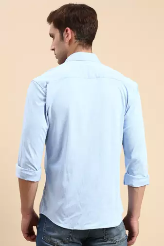 men's long sleeves solid blue shirt