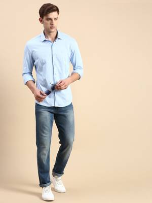 men's long sleeves solid blue shirt 5