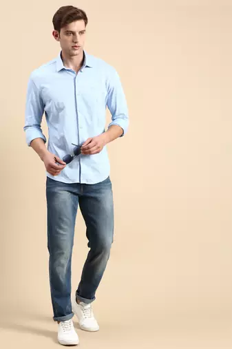 men's long sleeves solid blue shirt