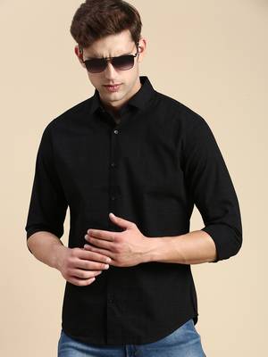 men's long sleeves checked black shirt 1