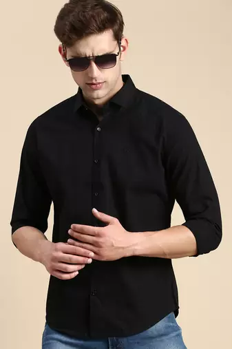 men's long sleeves checked black shirt