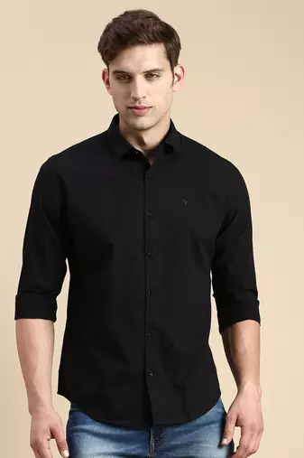 men's long sleeves checked black shirt