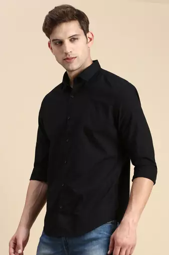 men's long sleeves checked black shirt