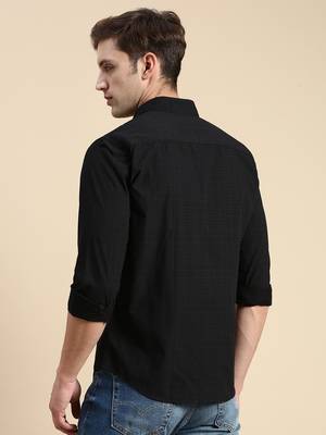 men's long sleeves checked black shirt 4