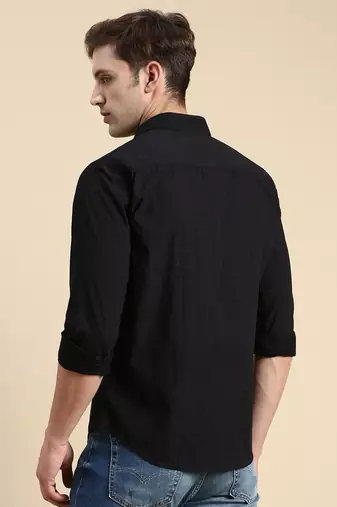 men's long sleeves checked black shirt
