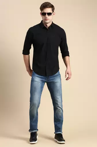 men's long sleeves checked black shirt