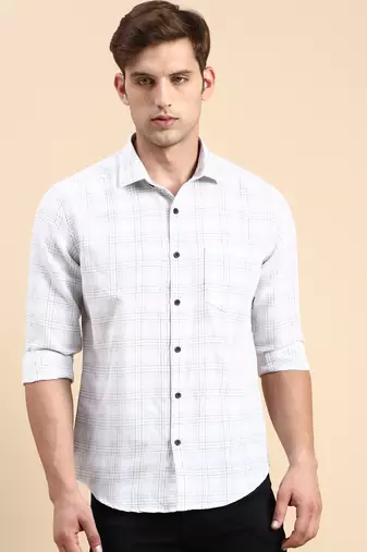 men's long sleeves other checks white shirt