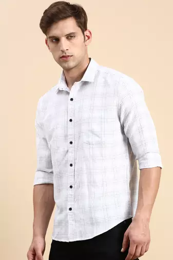 men's long sleeves other checks white shirt