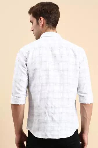 men's long sleeves other checks white shirt