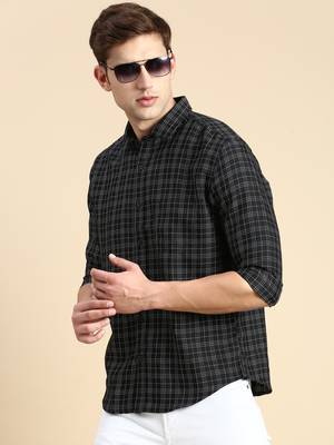 Showoff men's long sleeves checked black shirt 1