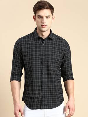 Showoff men's long sleeves checked black shirt 2