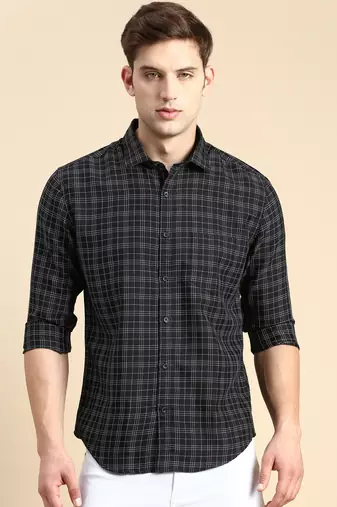 Showoff men's long sleeves checked black shirt