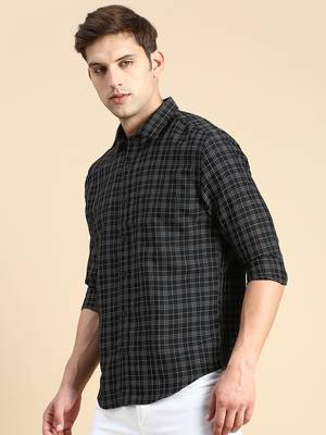 Showoff men's long sleeves checked black shirt 3