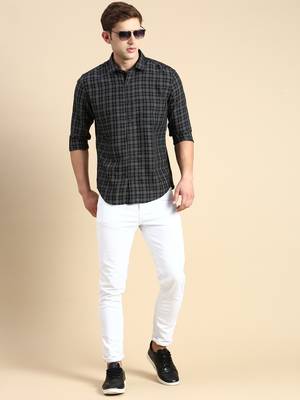 Showoff men's long sleeves checked black shirt 5