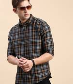 Showoff men's long sleeves checked navy blue shirt
