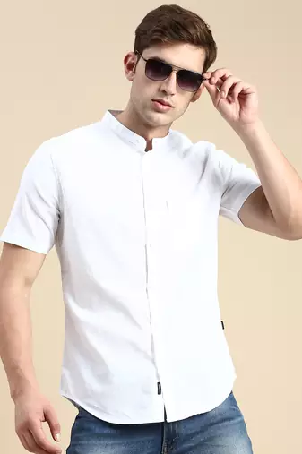 Showoff men's short sleeves solid white shirt