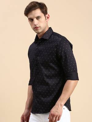 men's long sleeves geometric navy blue shirt 3