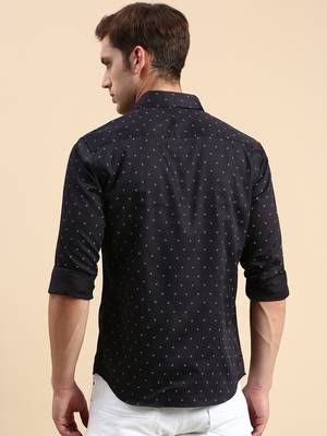 men's long sleeves geometric navy blue shirt 4