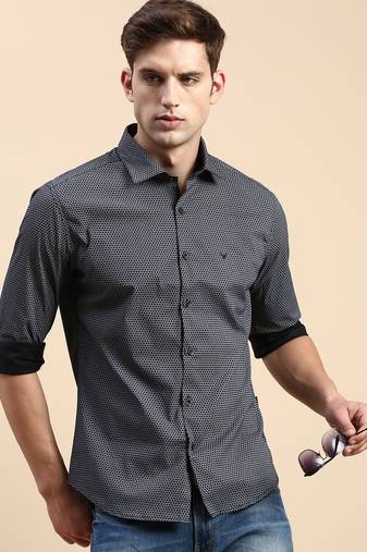 Showoff men's long sleeves geometric black shirt