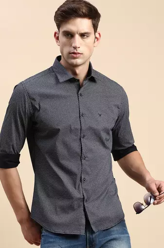 Showoff men's long sleeves geometric black shirt