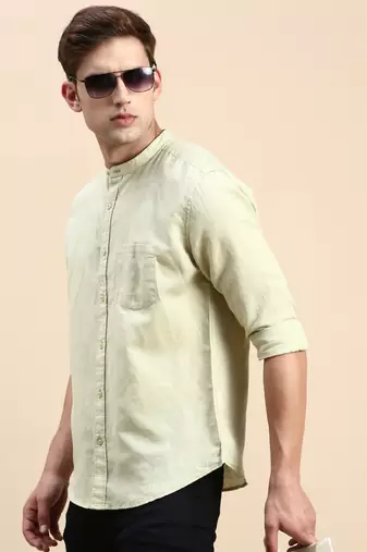 Showoff men's long sleeves solid sea green shirt