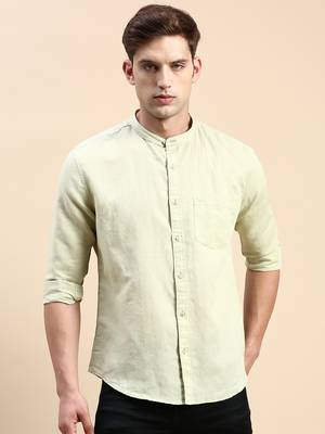 Showoff men's long sleeves solid sea green shirt 2