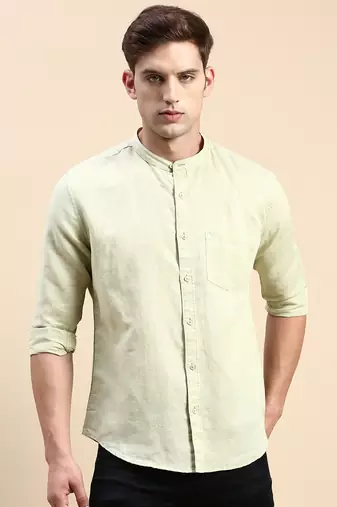 Showoff men's long sleeves solid sea green shirt