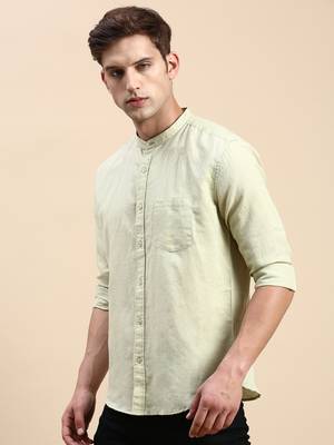 Showoff men's long sleeves solid sea green shirt 3